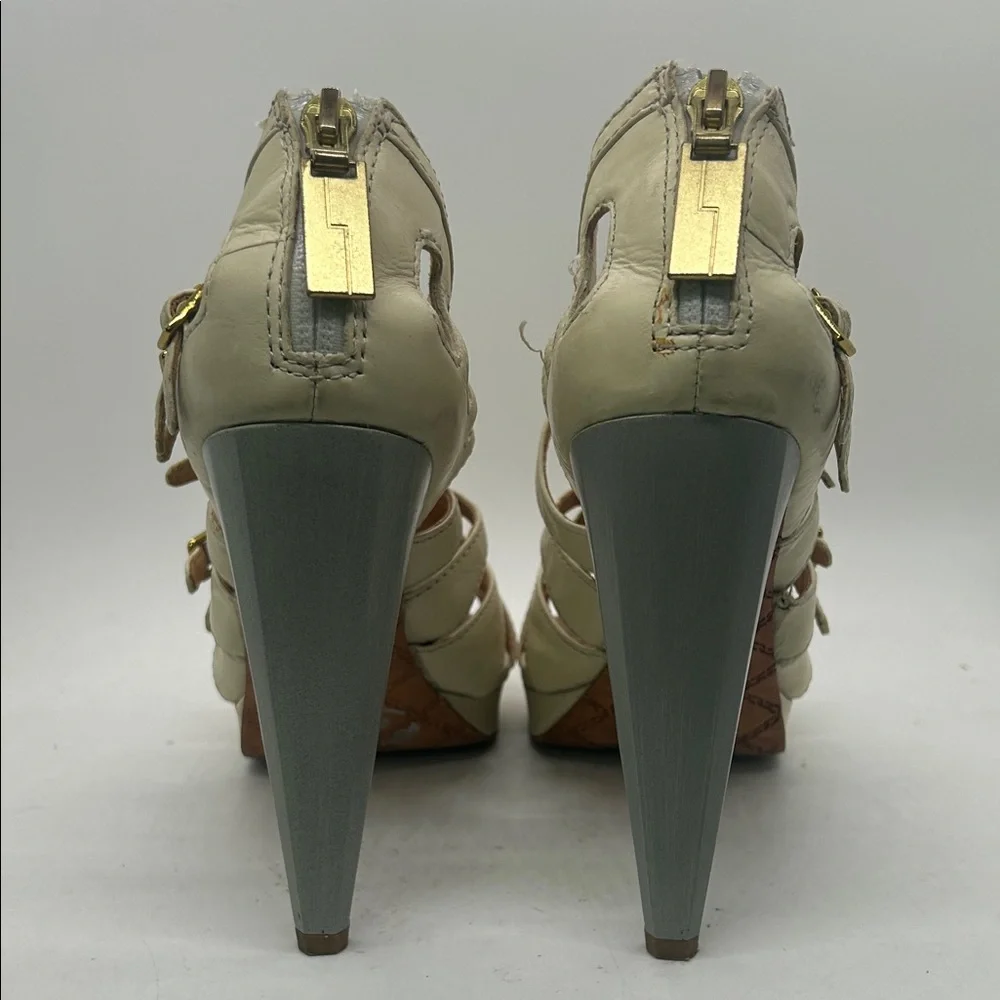 L.A.M.B. Sexy Cream Leather Strappy Platform Stiletto Heels Shoes **Size 7.5**🔥🔥 - Picture 7 of 11